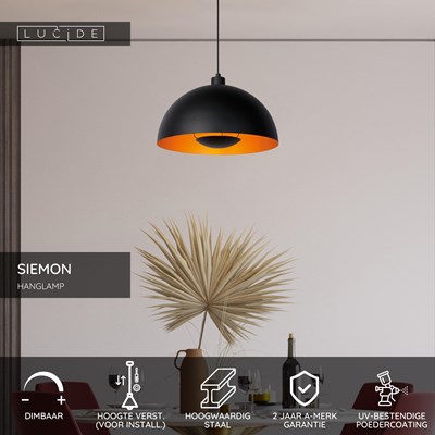 Lucide SIEMON - Hanglamp - Ø 40 cm - 1xE27 - Zwart